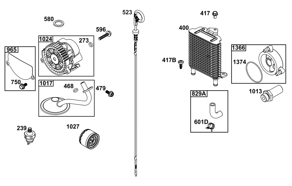 Lubrication Group Diagram and Parts List for 613477-4212-J1 400000 - 699999 Briggs and Stratton Engine